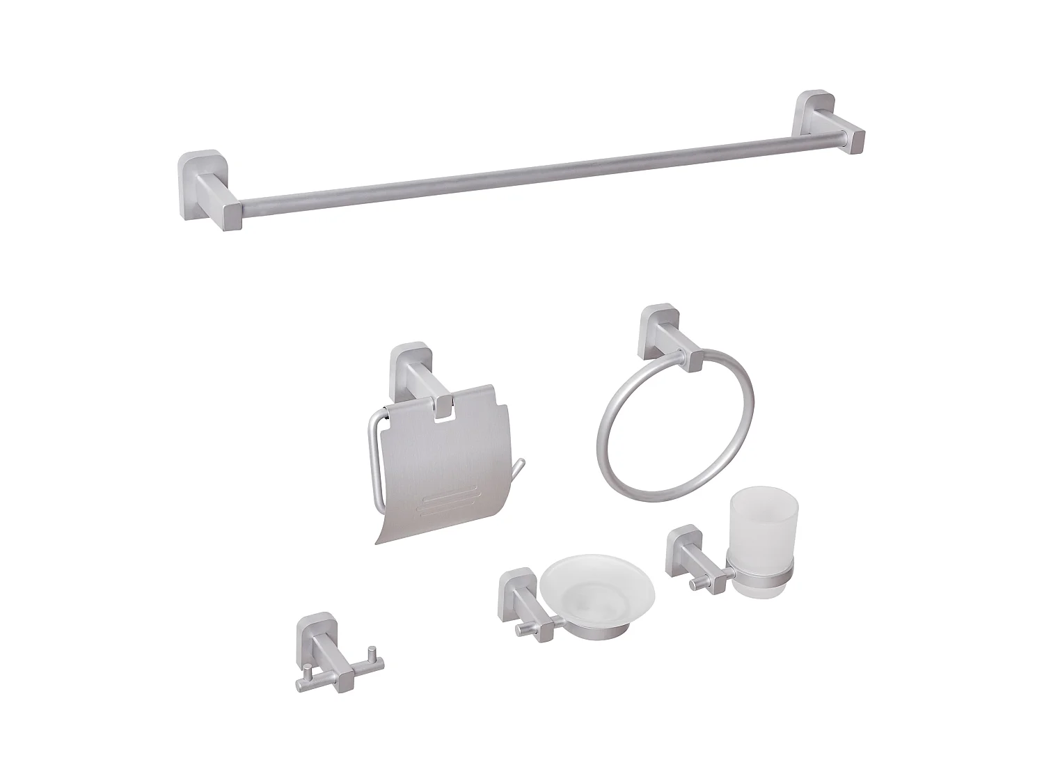 Lot de 6 pièces de quincaillerie pour salle de bain POCONE avec porte-serviettes et crochets Argenté