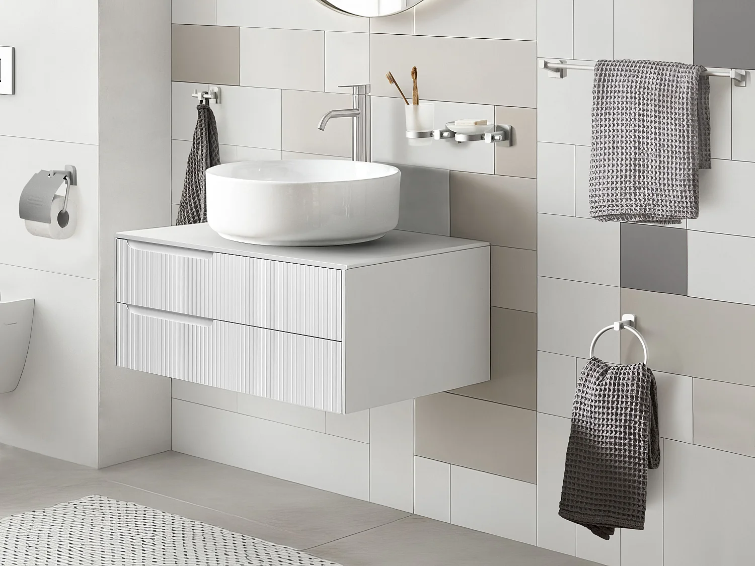 Lot de 6 pièces de quincaillerie pour salle de bain POCONE avec porte-serviettes et crochets Argenté