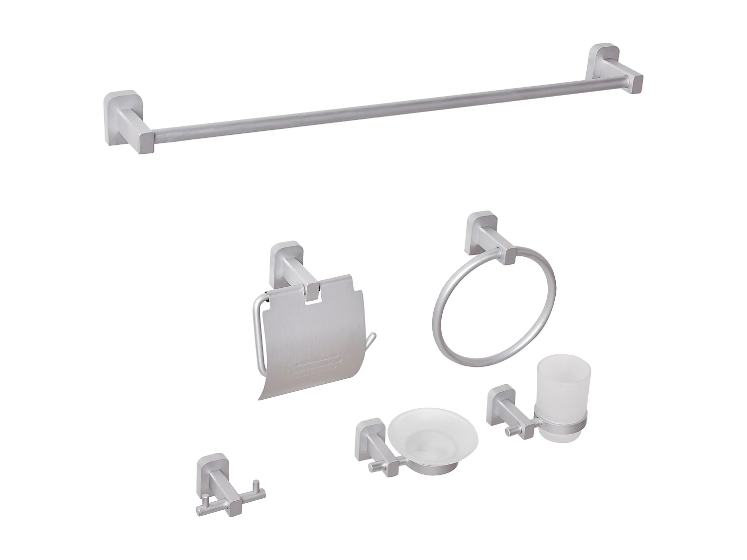 Lot de 6 pièces de quincaillerie pour salle de bain POCONE avec porte-serviettes et crochets Argenté