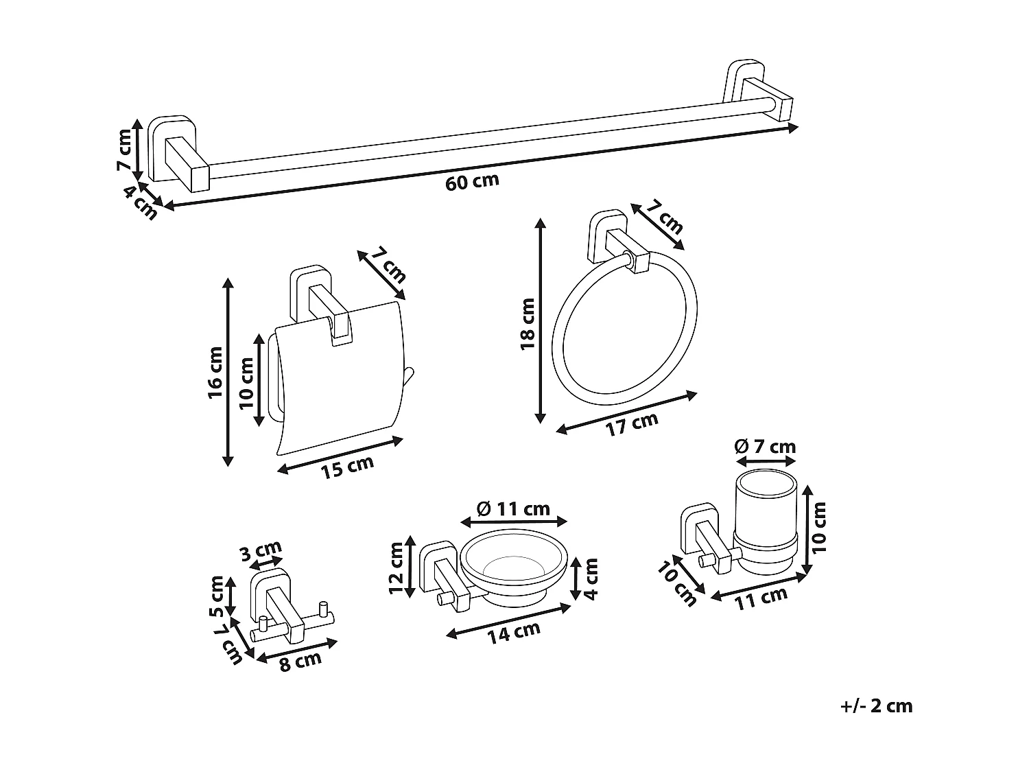 Lot de 6 pièces de quincaillerie pour salle de bain POCONE avec porte-serviettes et crochets Argenté
