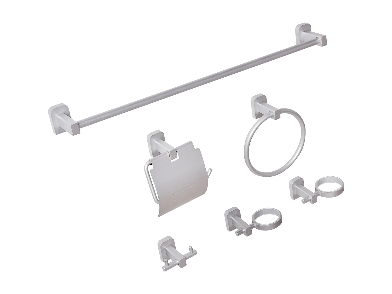 Lot de 6 pièces de quincaillerie pour salle de bain POCONE avec porte-serviettes et crochets Argenté