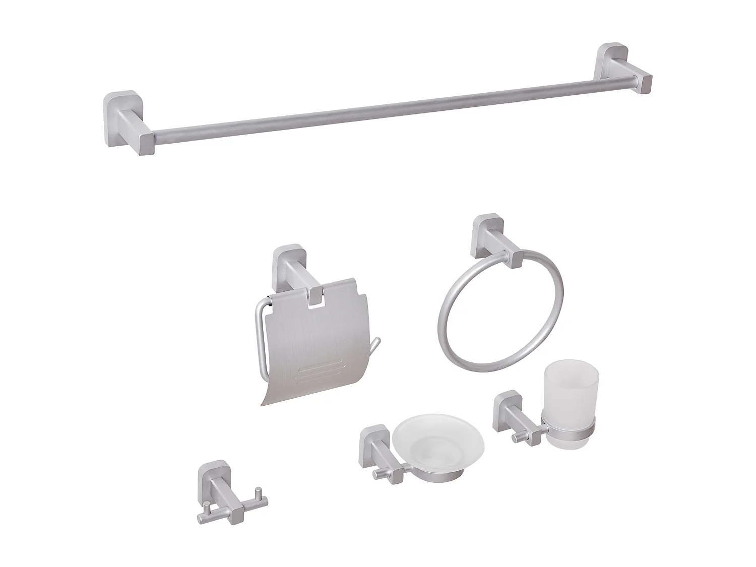 Lot de 6 pièces de quincaillerie pour salle de bain POCONE avec porte-serviettes et crochets Argenté