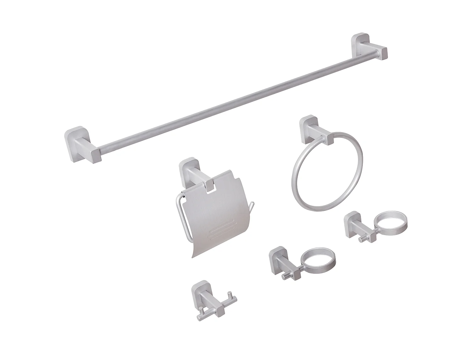 Lot de 6 pièces de quincaillerie pour salle de bain POCONE avec porte-serviettes et crochets Argenté