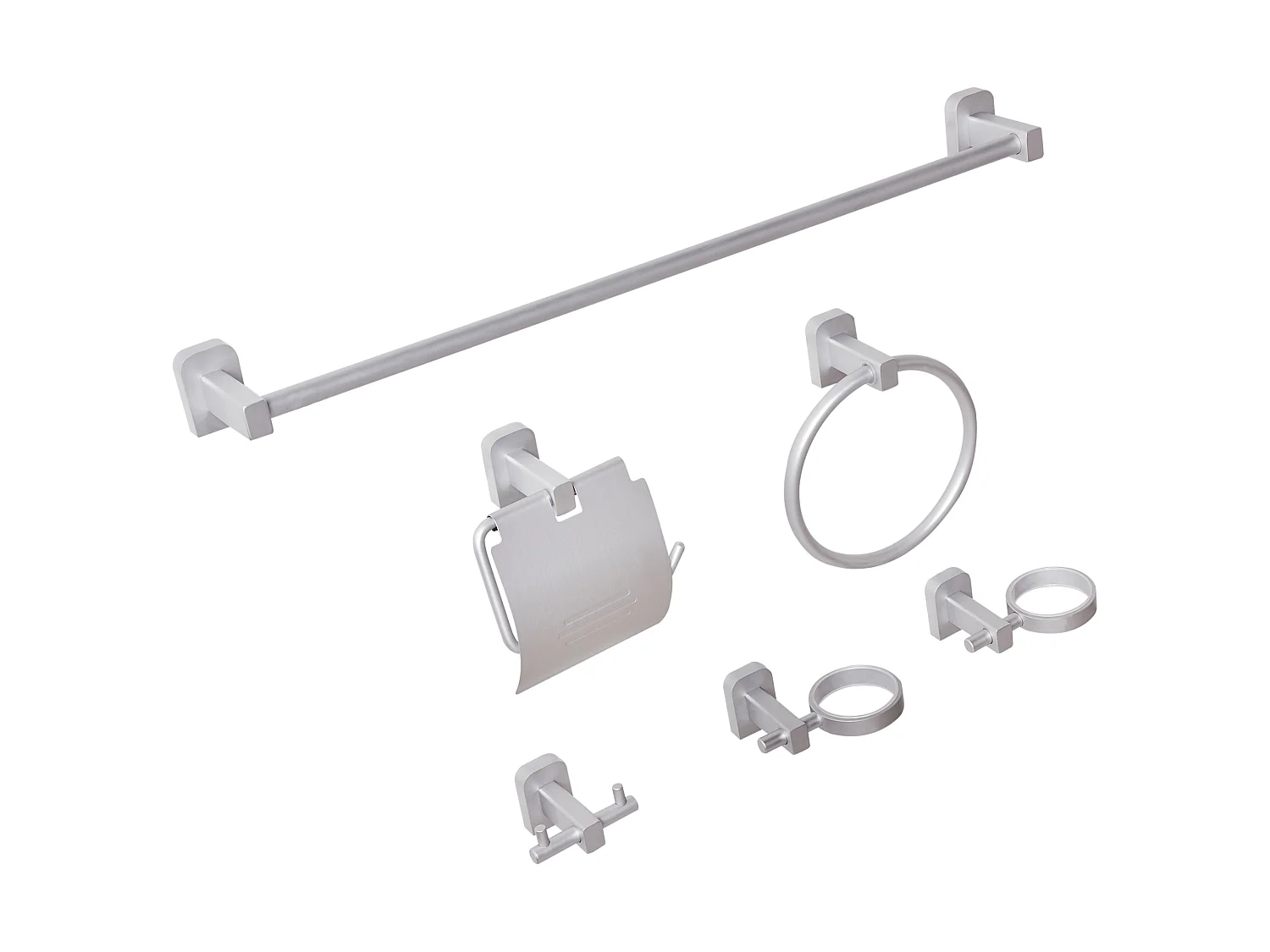 Lot de 6 pièces de quincaillerie pour salle de bain POCONE avec porte-serviettes et crochets Argenté