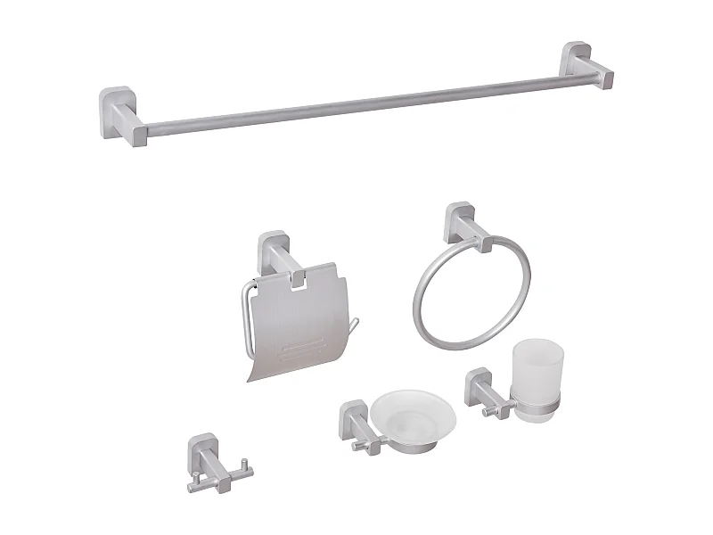 Lot de 6 pièces de quincaillerie pour salle de bain POCONE avec porte-serviettes et crochets Argenté