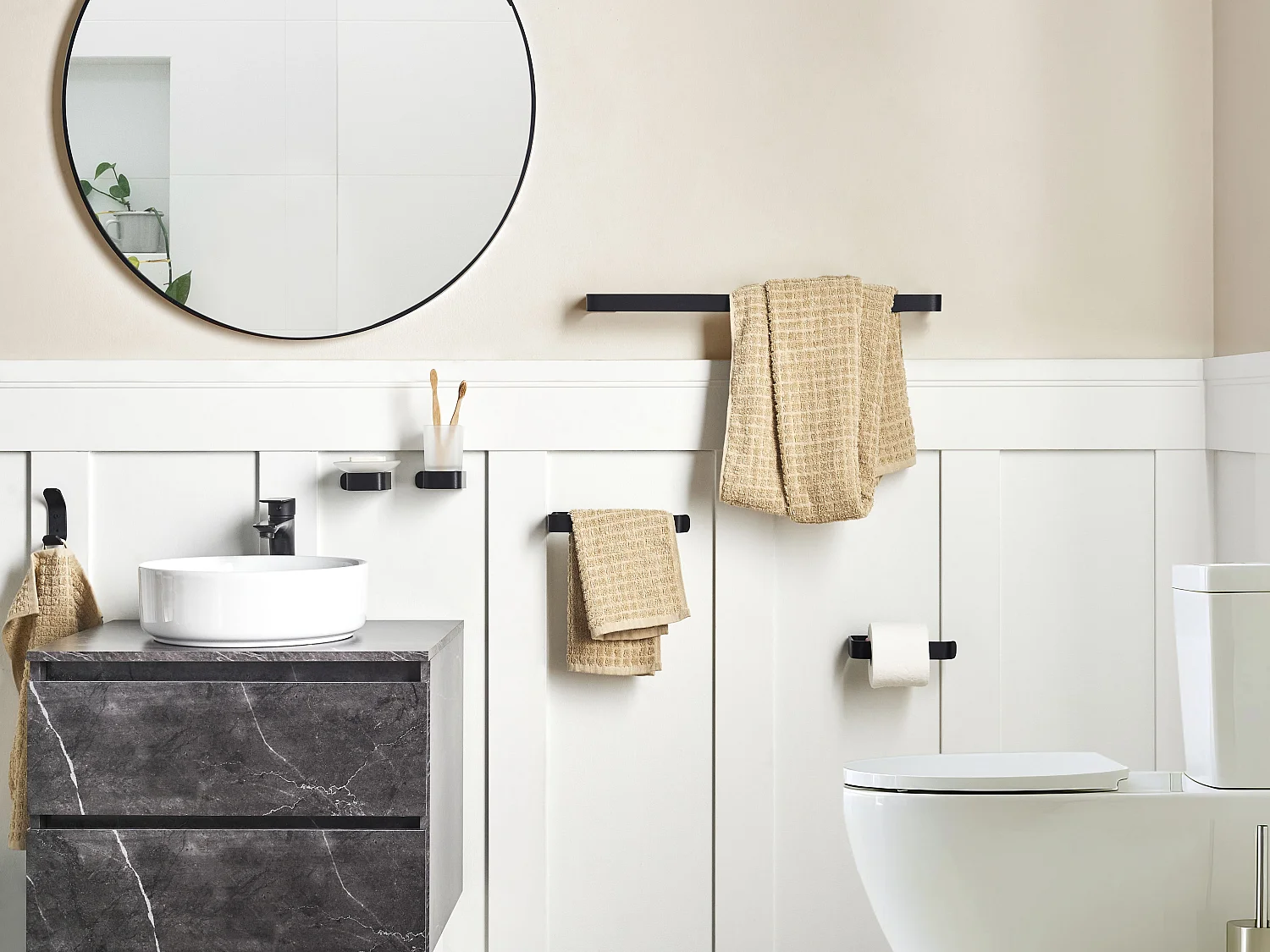 Lot de 6 pièces de quincaillerie pour salle de bain ZORRITOS avec porte-serviettes et crochets Métal Noir