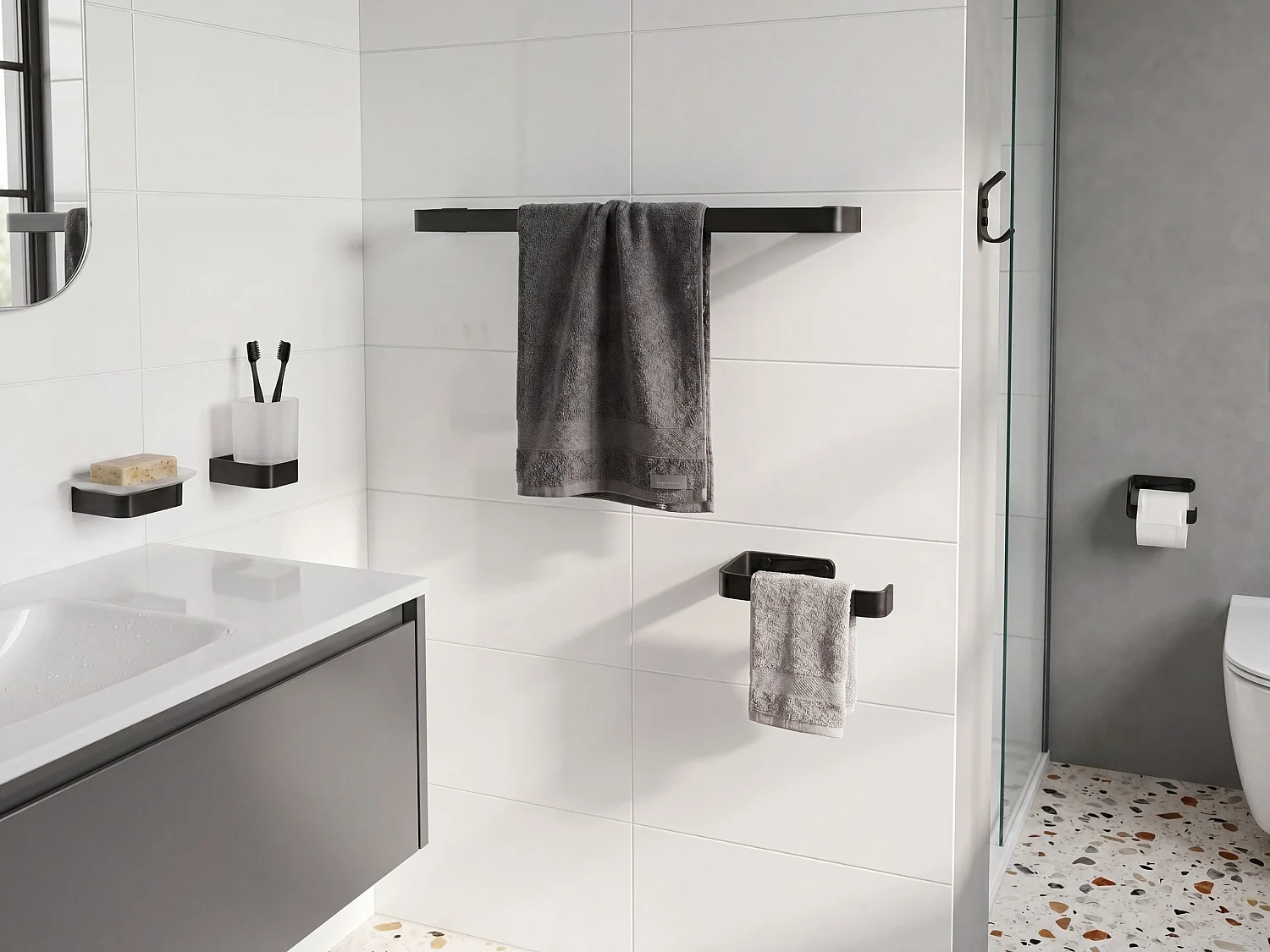 Lot de 6 pièces de quincaillerie pour salle de bain ZORRITOS avec porte-serviettes et crochets Métal Noir