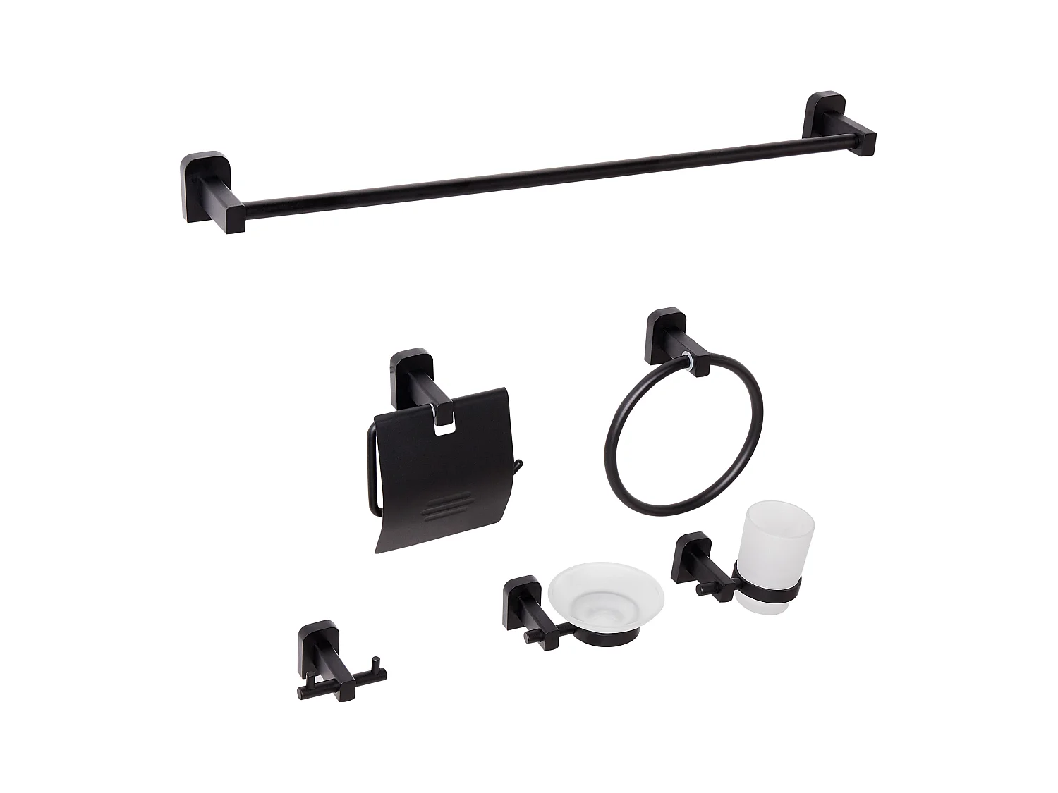 Lot de 6 pièces de quincaillerie pour salle de bain POCONE avec porte-serviettes et crochets Noir