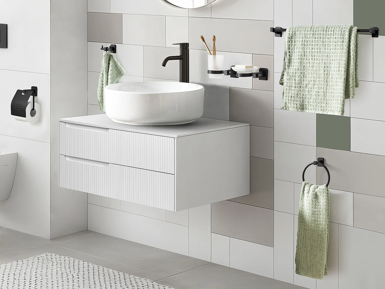 Lot de 6 pièces de quincaillerie pour salle de bain POCONE avec porte-serviettes et crochets Noir