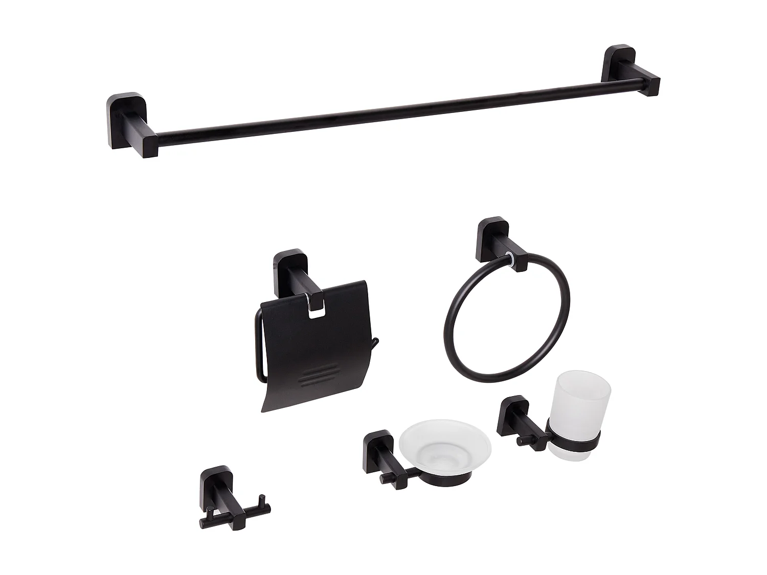 Lot de 6 pièces de quincaillerie pour salle de bain POCONE avec porte-serviettes et crochets Noir