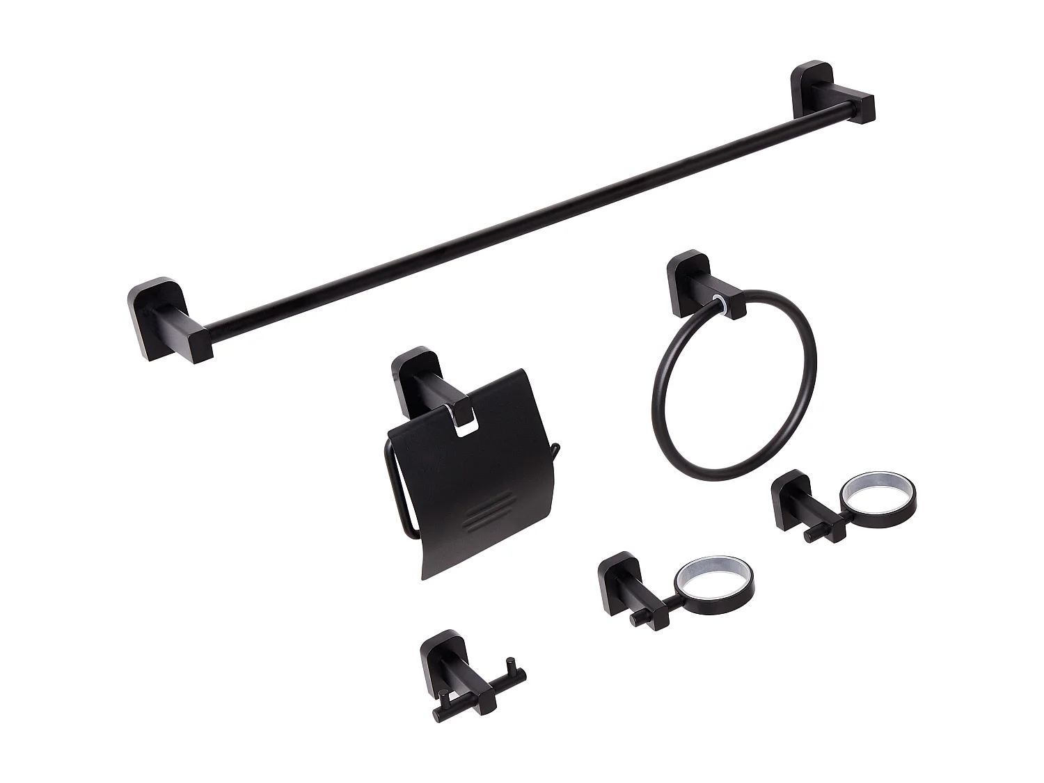 Lot de 6 pièces de quincaillerie pour salle de bain POCONE avec porte-serviettes et crochets Noir
