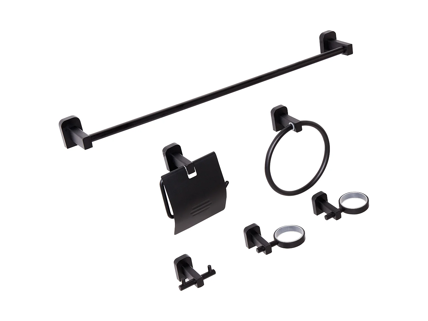 Lot de 6 pièces de quincaillerie pour salle de bain POCONE avec porte-serviettes et crochets Noir