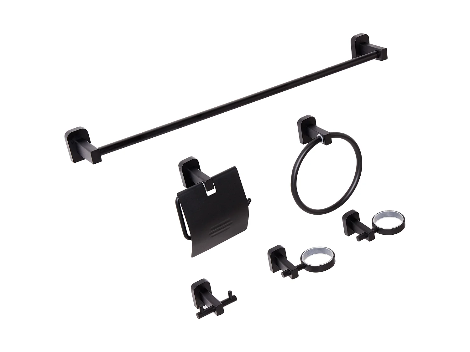 Lot de 6 pièces de quincaillerie pour salle de bain POCONE avec porte-serviettes et crochets Noir