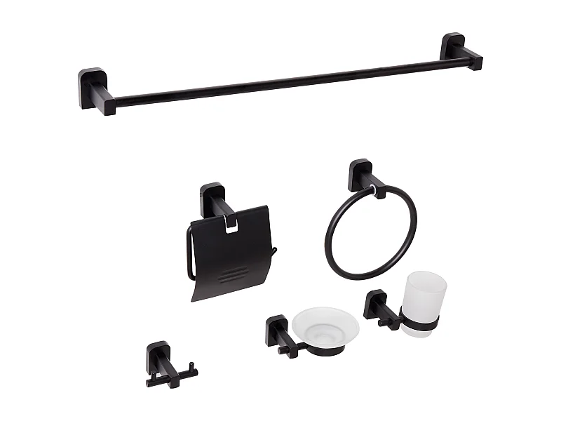 Lot de 6 pièces de quincaillerie pour salle de bain POCONE avec porte-serviettes et crochets Noir