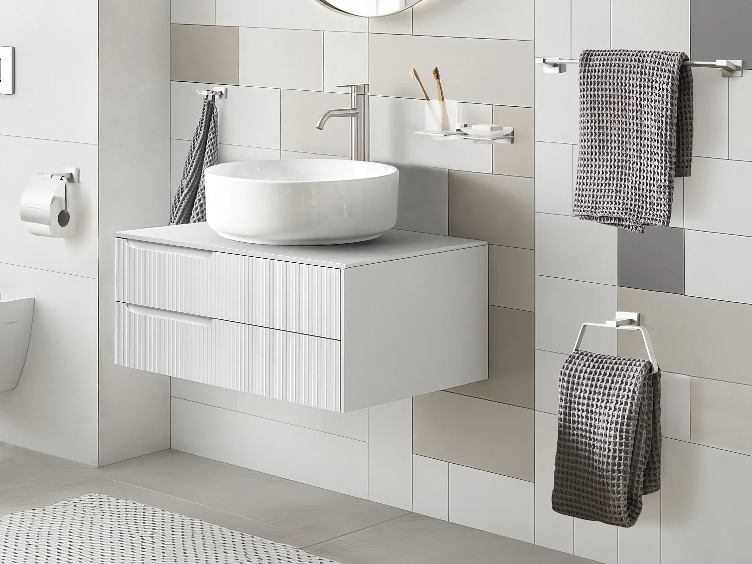 Lot de 6 pièces de quincaillerie pour salle de bain RIOHACHA avec porte-serviettes et crochets Argenté