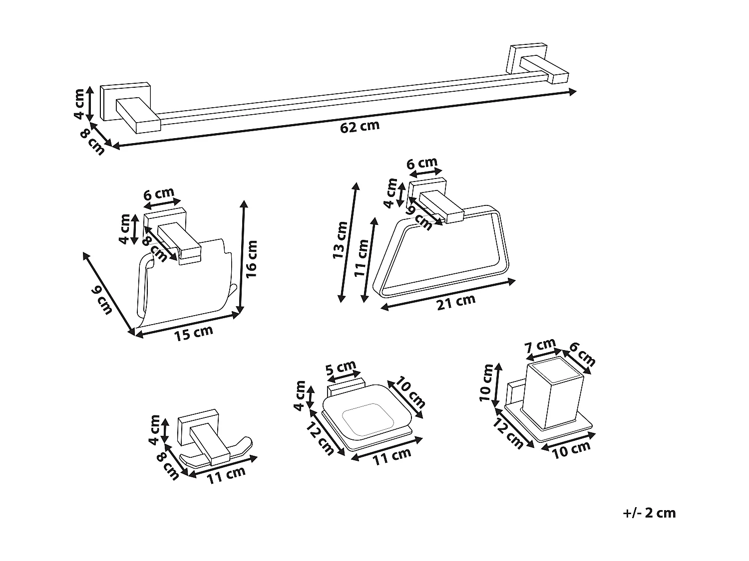 Lot de 6 pièces de quincaillerie pour salle de bain RIOHACHA avec porte-serviettes et crochets Argenté