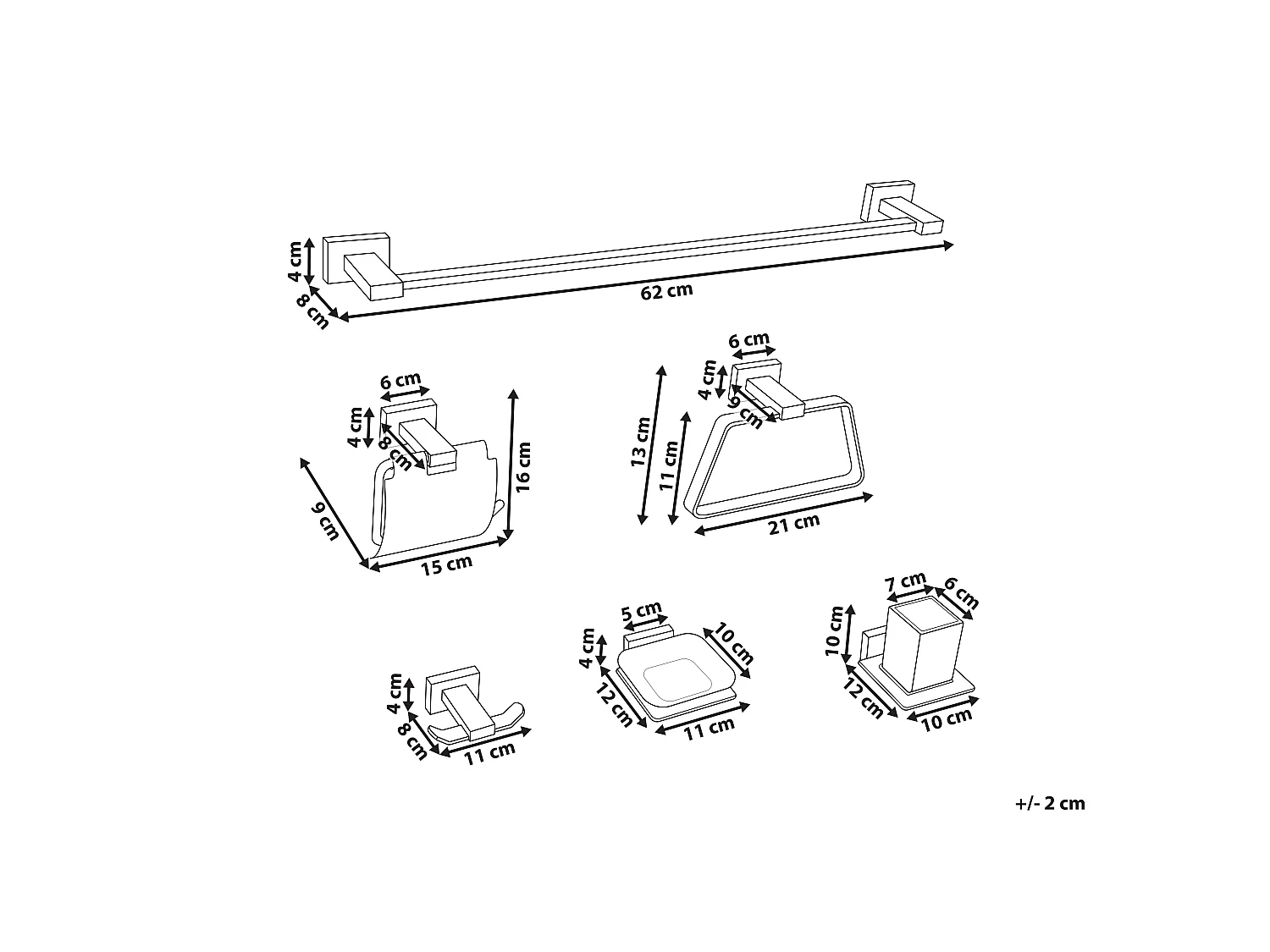 Lot de 6 pièces de quincaillerie pour salle de bain RIOHACHA avec porte-serviettes et crochets Argenté
