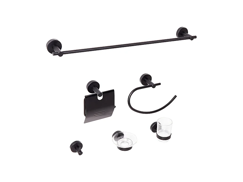 Badaccessoires Set 6-teilig ZARUMA mit Handtuchstangen und -haken Schwarz