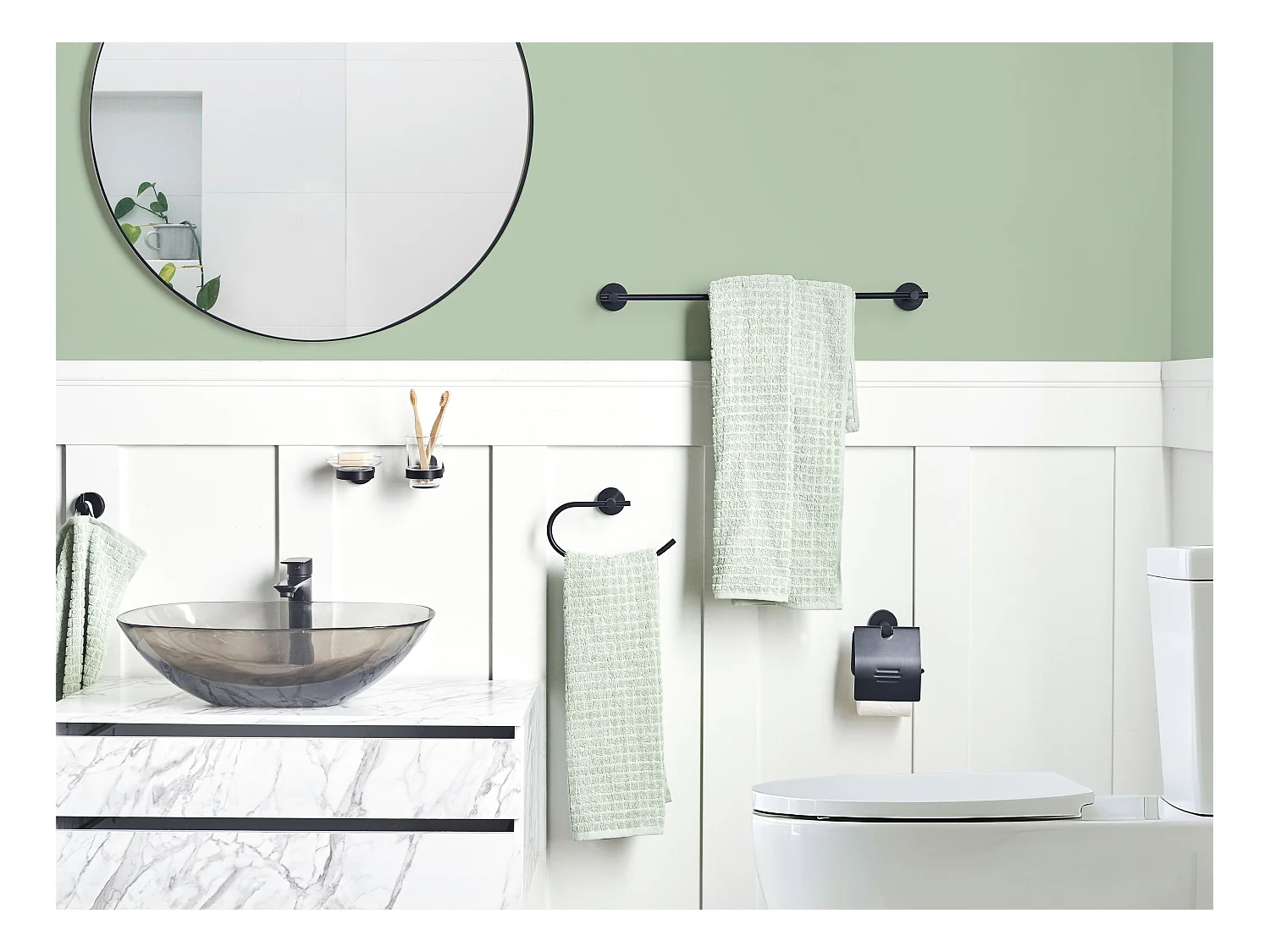 Badaccessoires Set 6-teilig ZARUMA mit Handtuchstangen und -haken Schwarz