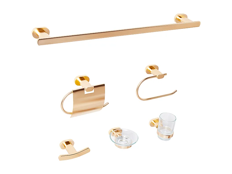 Lot de 6 pièces de quincaillerie pour salle de bain TOCOPILLA avec porte-serviettes et crochets Doré