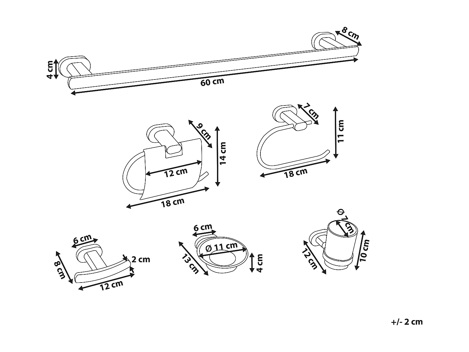 Lot de 6 pièces de quincaillerie pour salle de bain TOCOPILLA avec porte-serviettes et crochets Doré