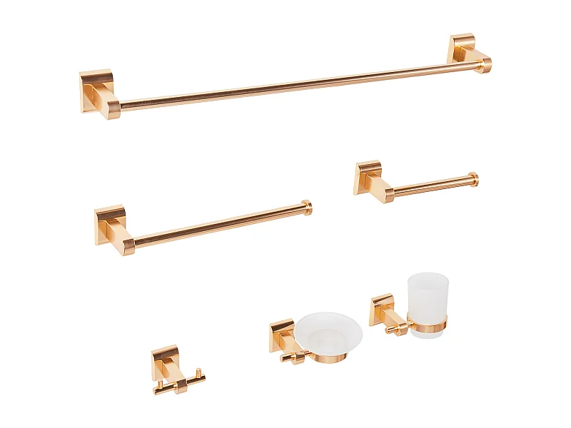 Lot de 6 pièces de quincaillerie pour salle de bain TALARA avec porte-serviettes et crochets Doré