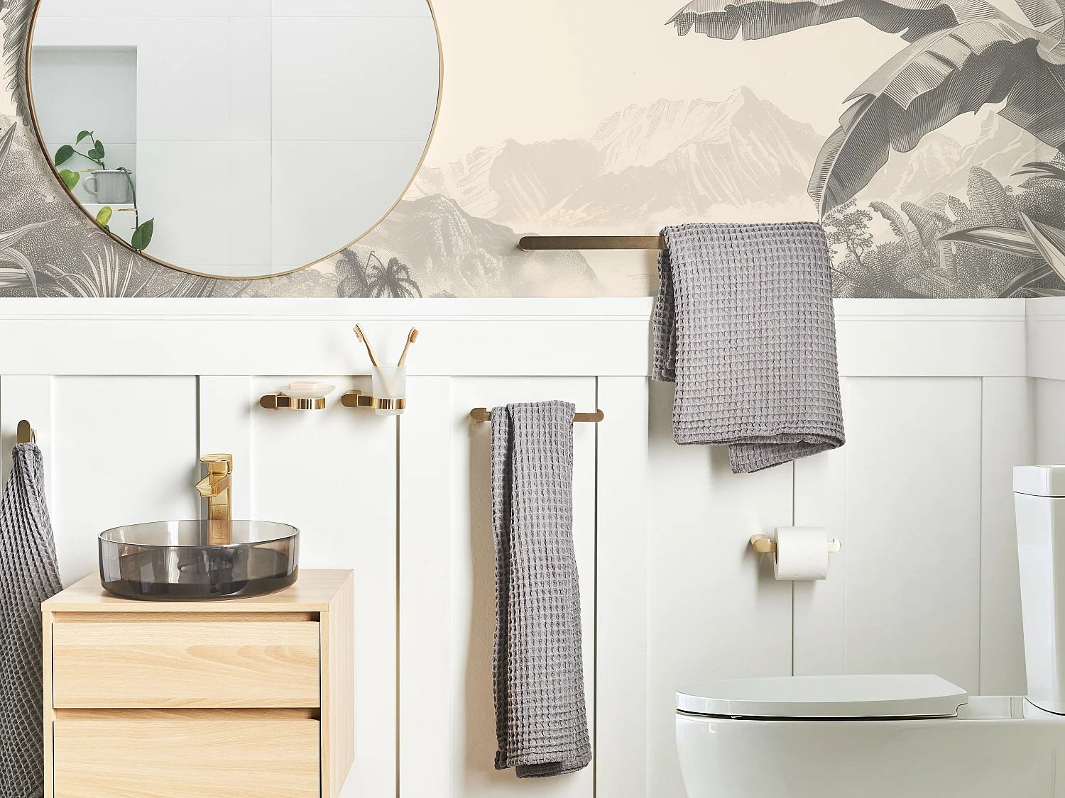 Lot de 6 pièces de quincaillerie pour salle de bain PARACAS avec porte-serviettes et crochets Doré