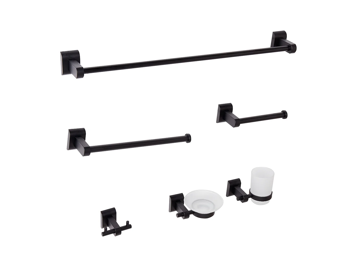 Lot de 6 pièces de quincaillerie pour salle de bain TALARA avec porte-serviettes et crochets Noir