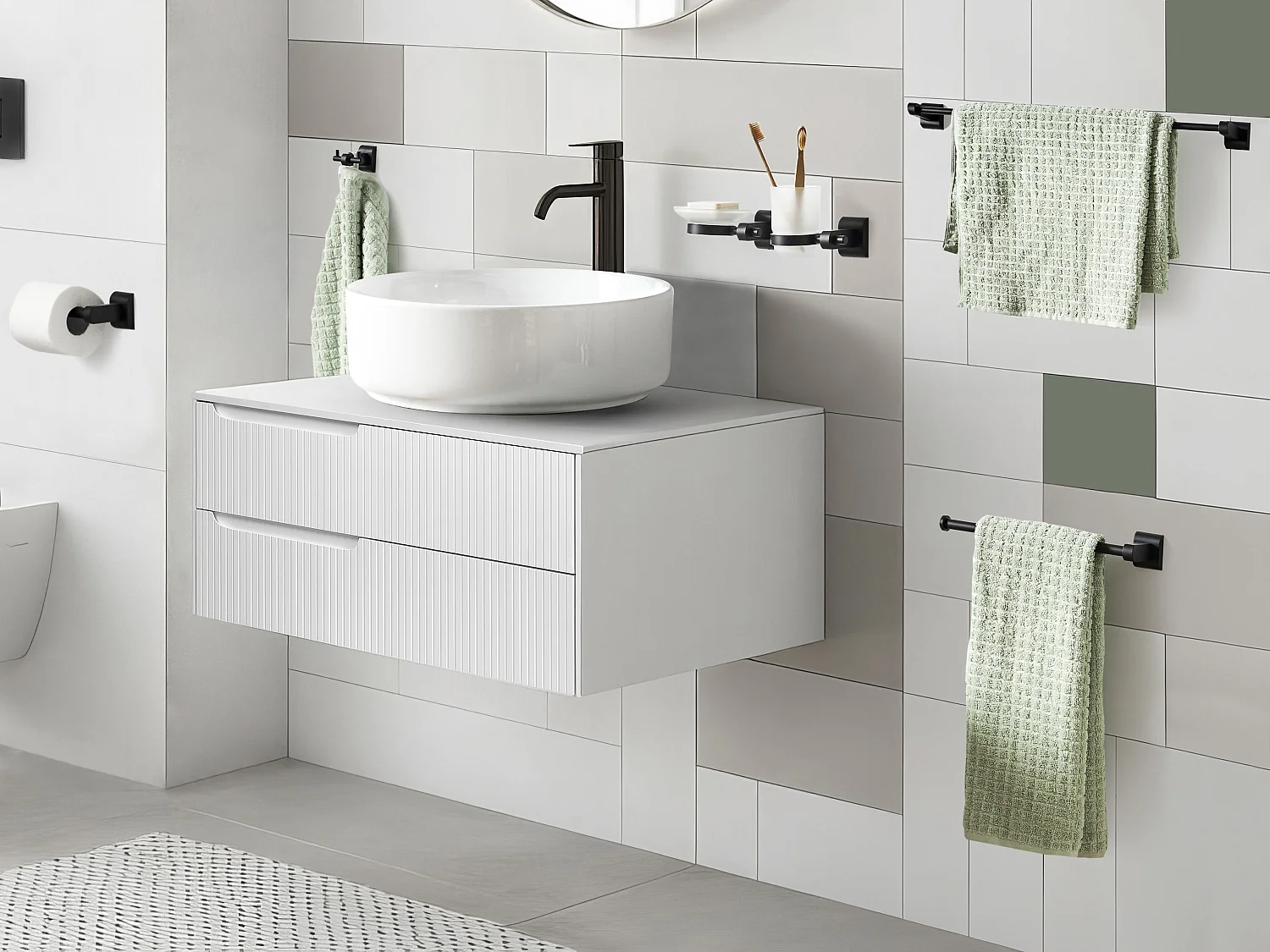 Lot de 6 pièces de quincaillerie pour salle de bain TALARA avec porte-serviettes et crochets Noir