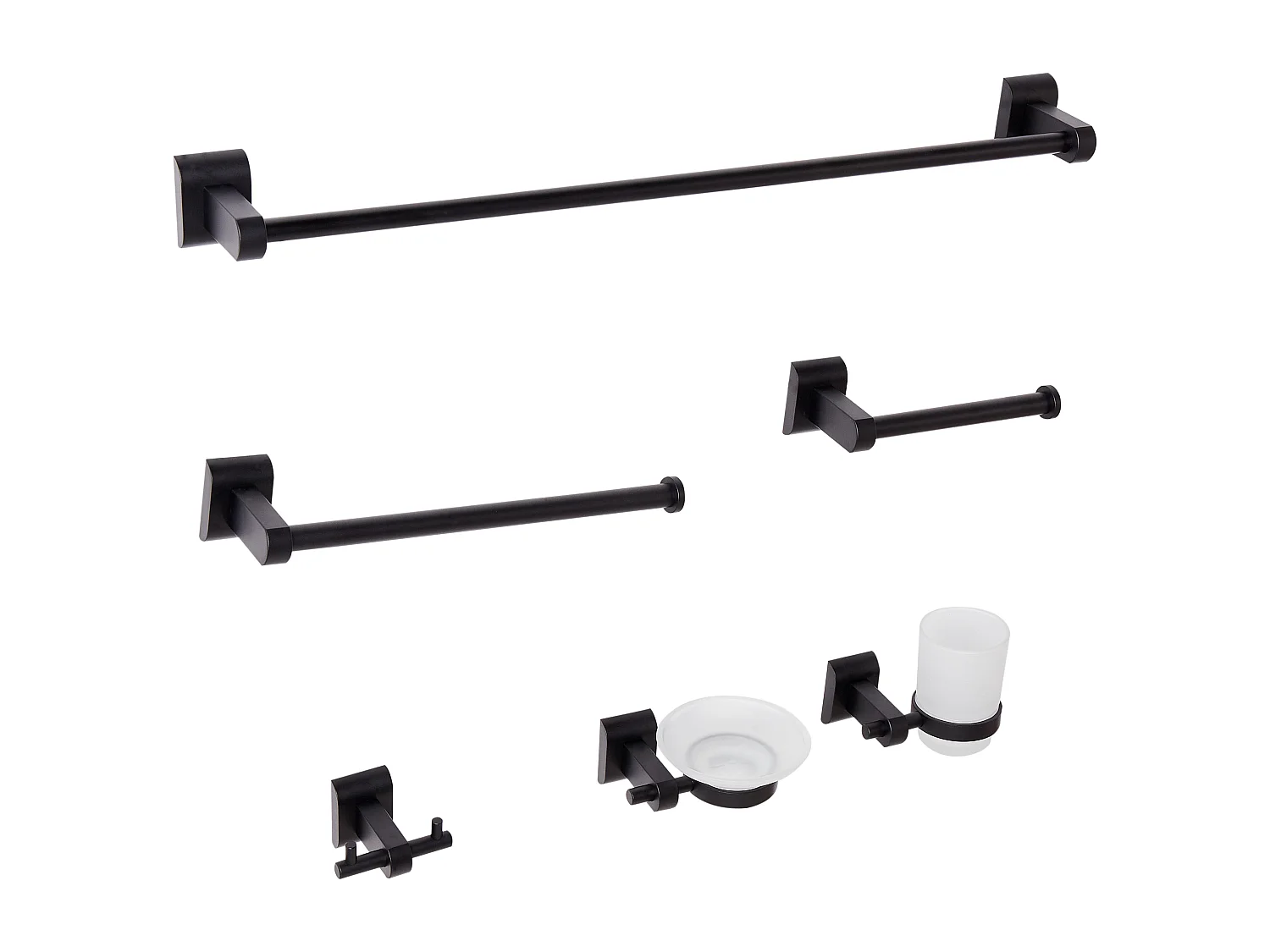 Lot de 6 pièces de quincaillerie pour salle de bain TALARA avec porte-serviettes et crochets Noir
