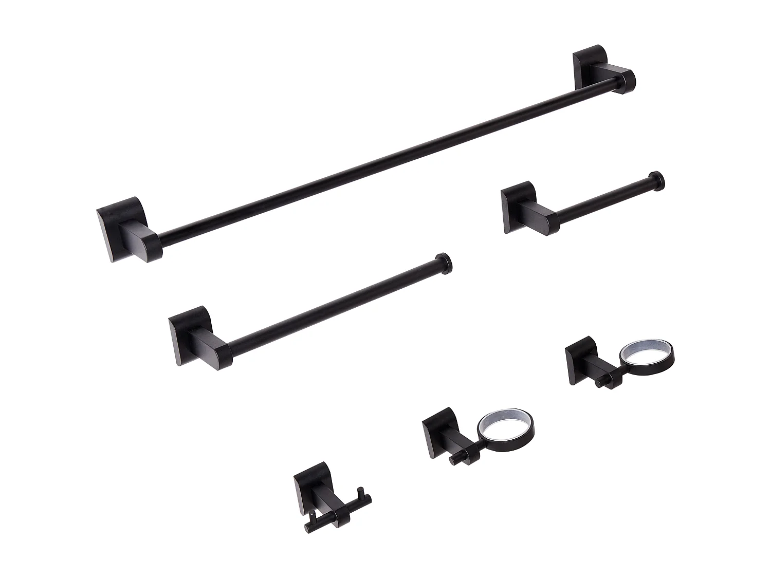 Lot de 6 pièces de quincaillerie pour salle de bain TALARA avec porte-serviettes et crochets Noir