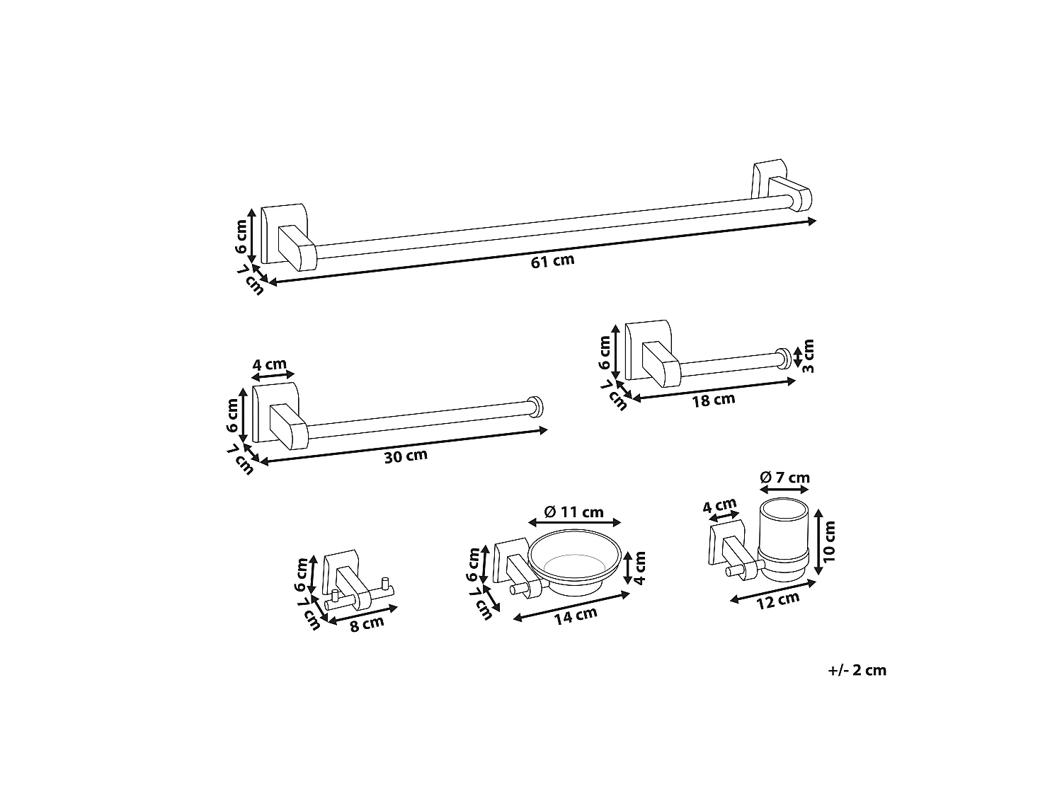 Lot de 6 pièces de quincaillerie pour salle de bain TALARA avec porte-serviettes et crochets Noir