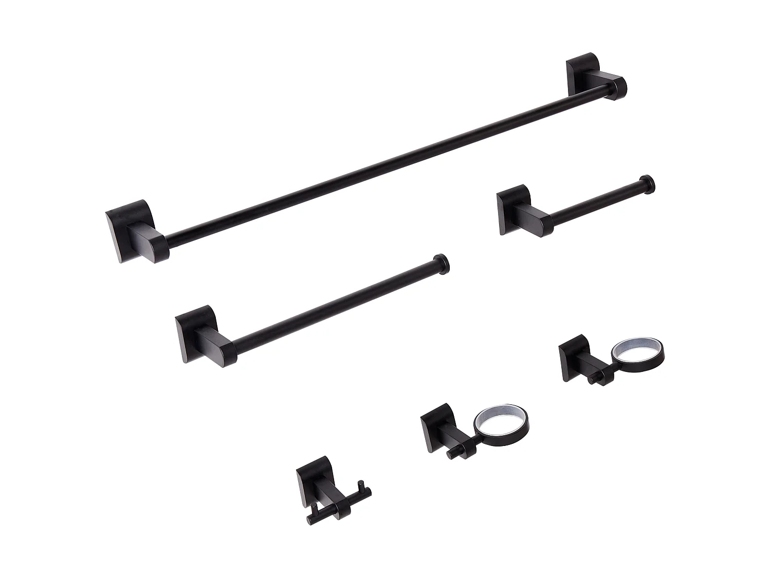 Lot de 6 pièces de quincaillerie pour salle de bain TALARA avec porte-serviettes et crochets Noir