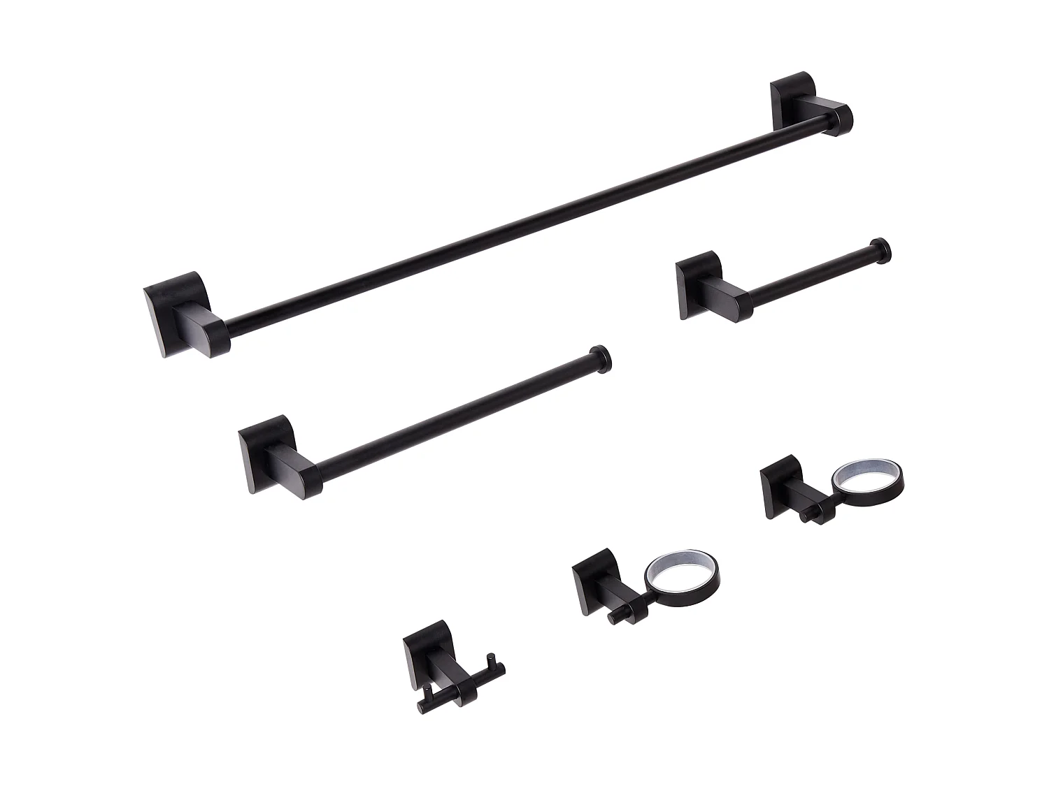 Lot de 6 pièces de quincaillerie pour salle de bain TALARA avec porte-serviettes et crochets Noir