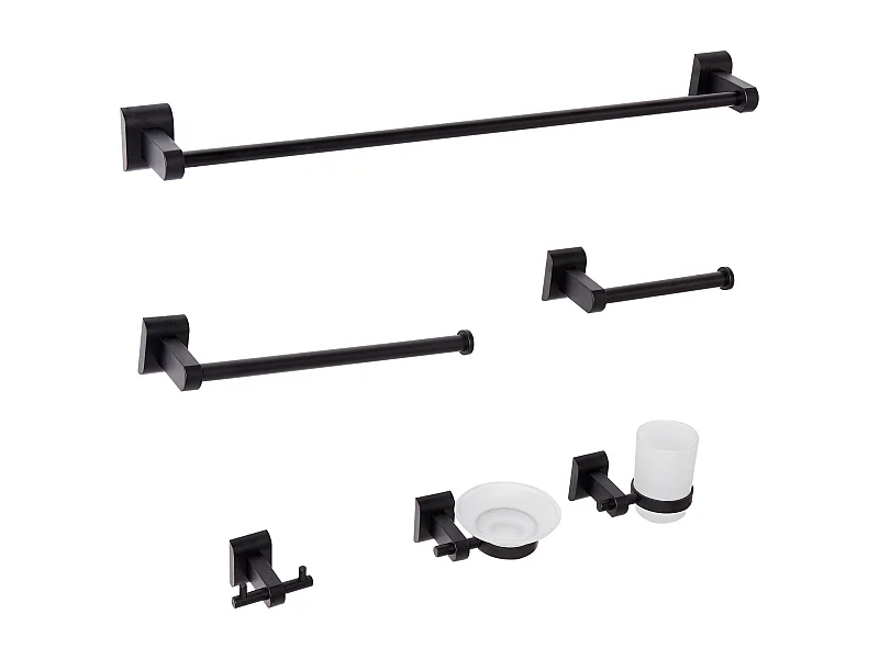 Lot de 6 pièces de quincaillerie pour salle de bain TALARA avec porte-serviettes et crochets Noir