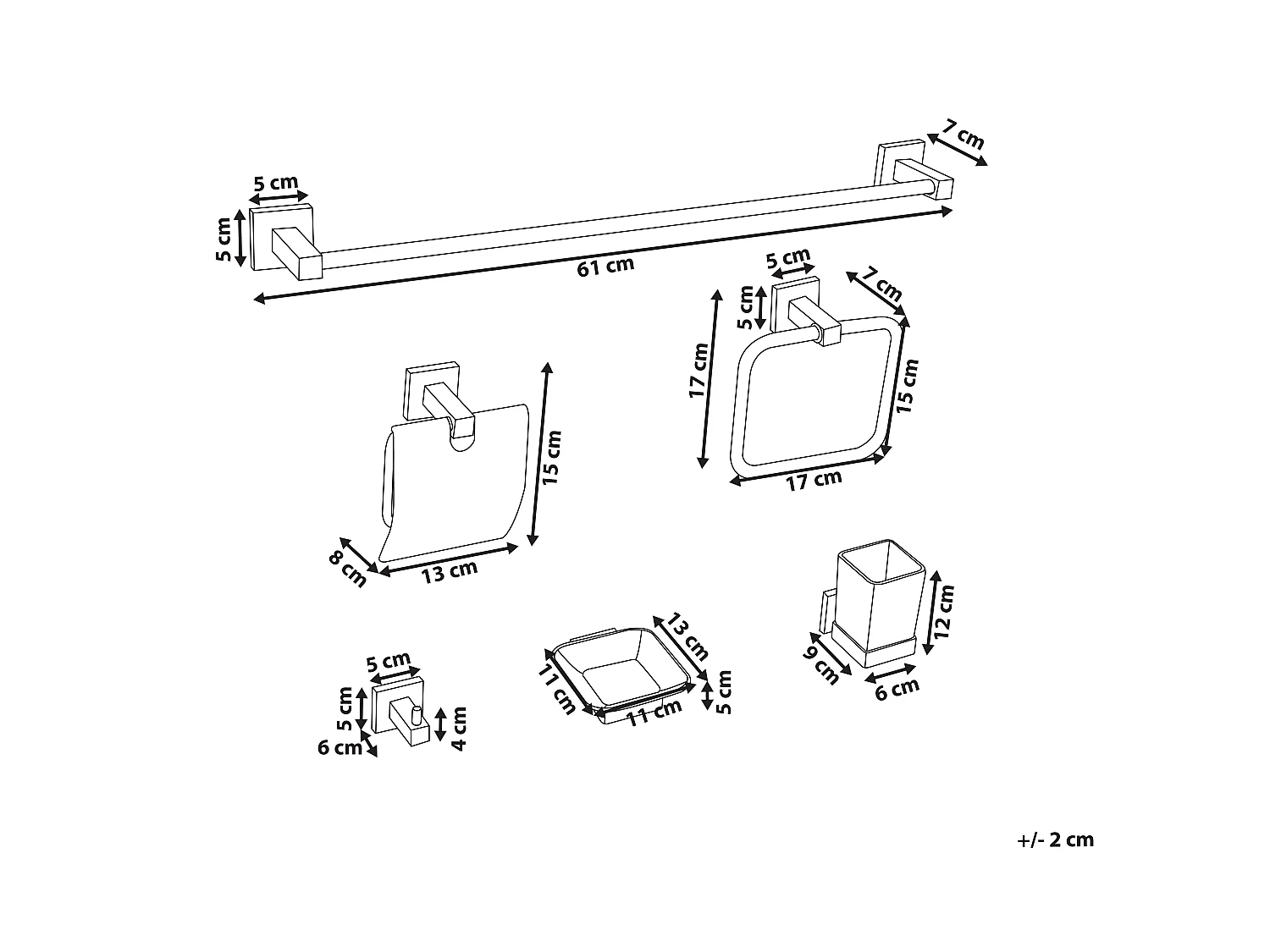 Lot de 6 pièces de quincaillerie pour salle de bain UVITA avec porte-serviettes et crochets Noir