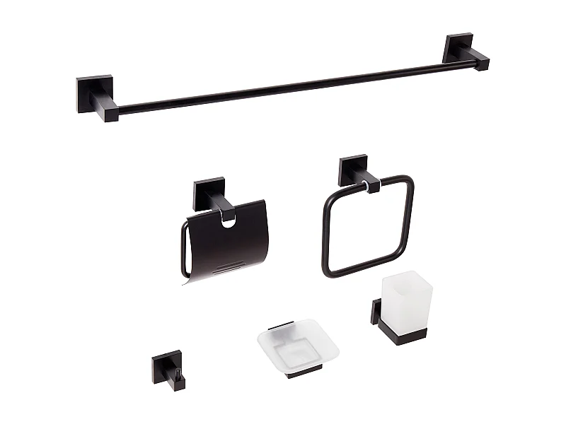 Lot de 6 pièces de quincaillerie pour salle de bain UVITA avec porte-serviettes et crochets Noir