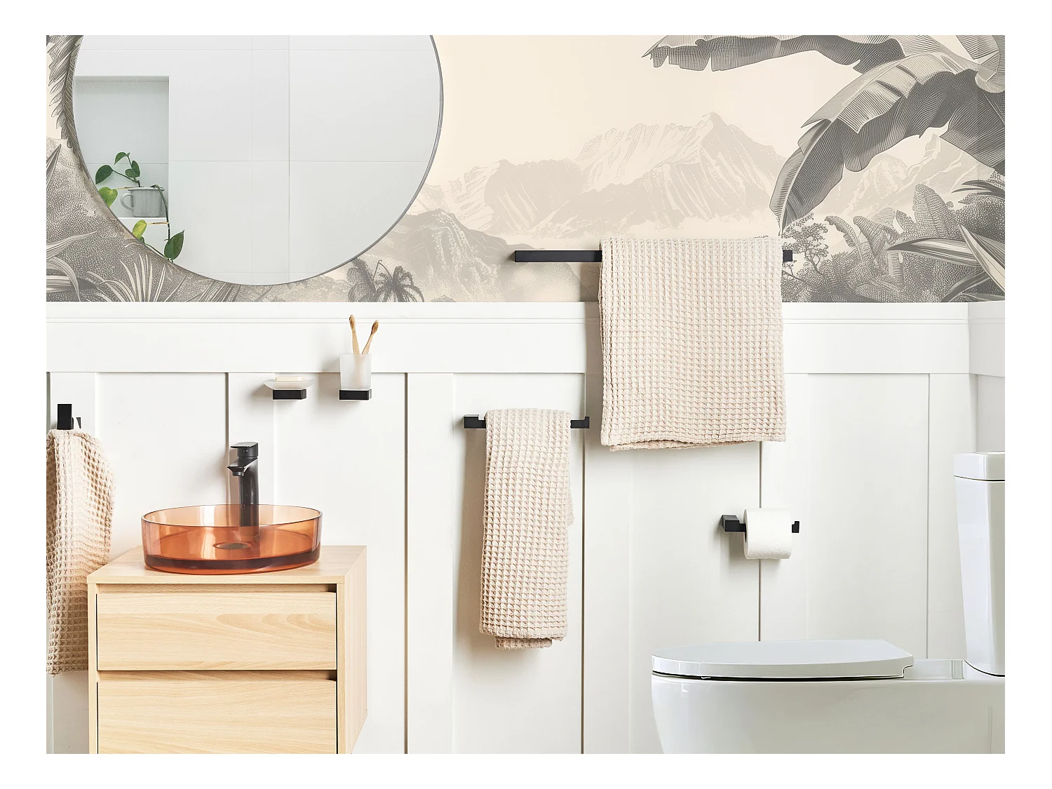 Lot de 6 pièces de quincaillerie pour salle de bain TUMACO avec porte-serviettes et crochets Noir