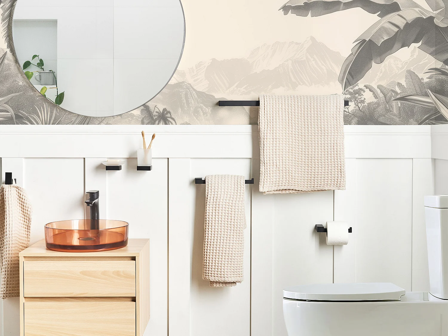 Lot de 6 pièces de quincaillerie pour salle de bain TUMACO avec porte-serviettes et crochets Noir