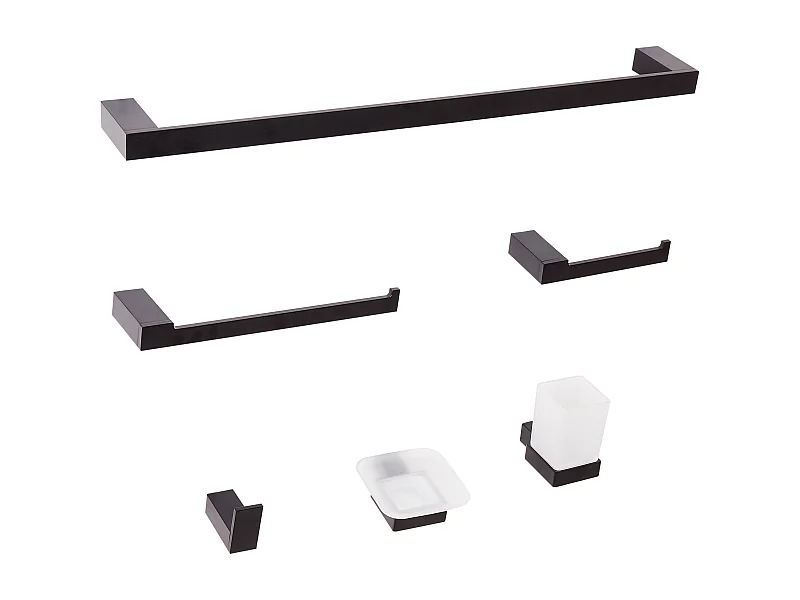 Lot de 6 pièces de quincaillerie pour salle de bain TUMACO avec porte-serviettes et crochets Noir