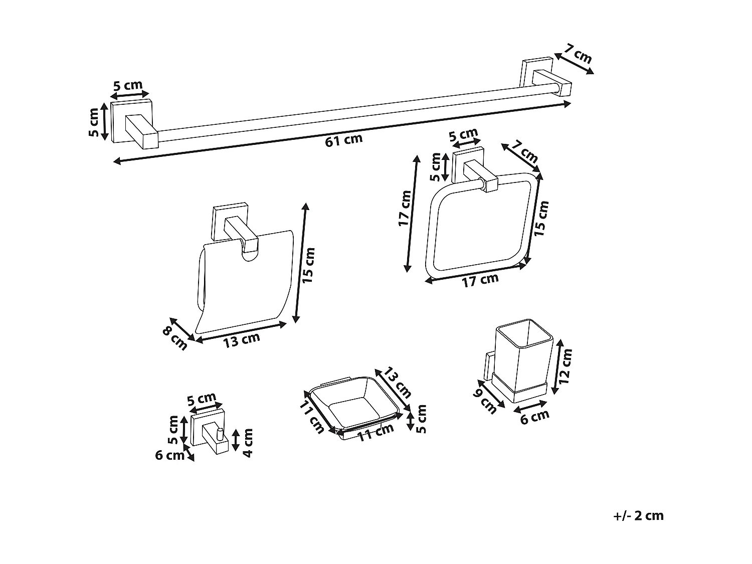 Lot de 6 pièces de quincaillerie pour salle de bain UVITA avec porte-serviettes et crochets Doré