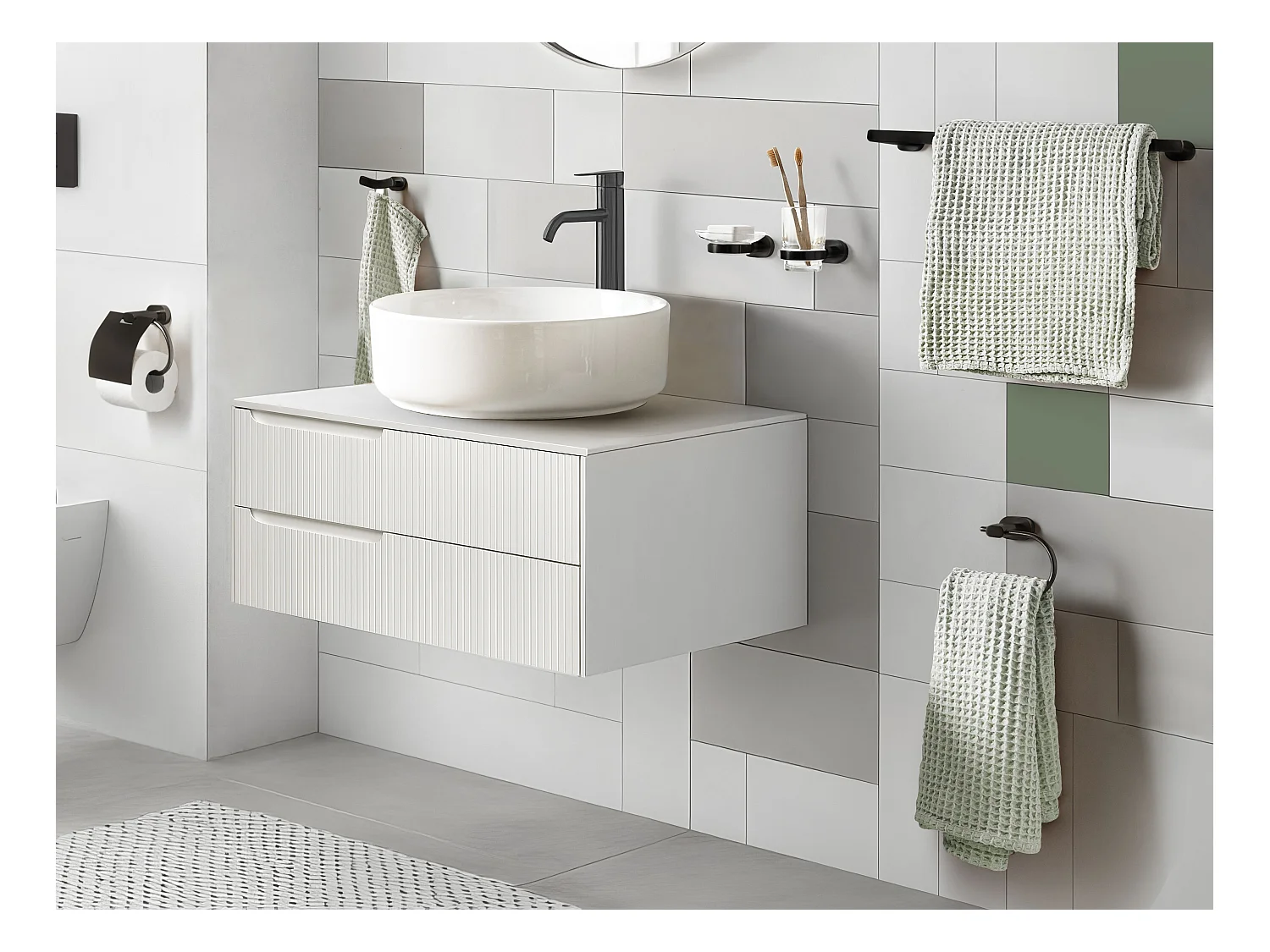 Lot de 6 pièces de quincaillerie pour salle de bain TOCOPILLA avec porte-serviettes et crochets Noir