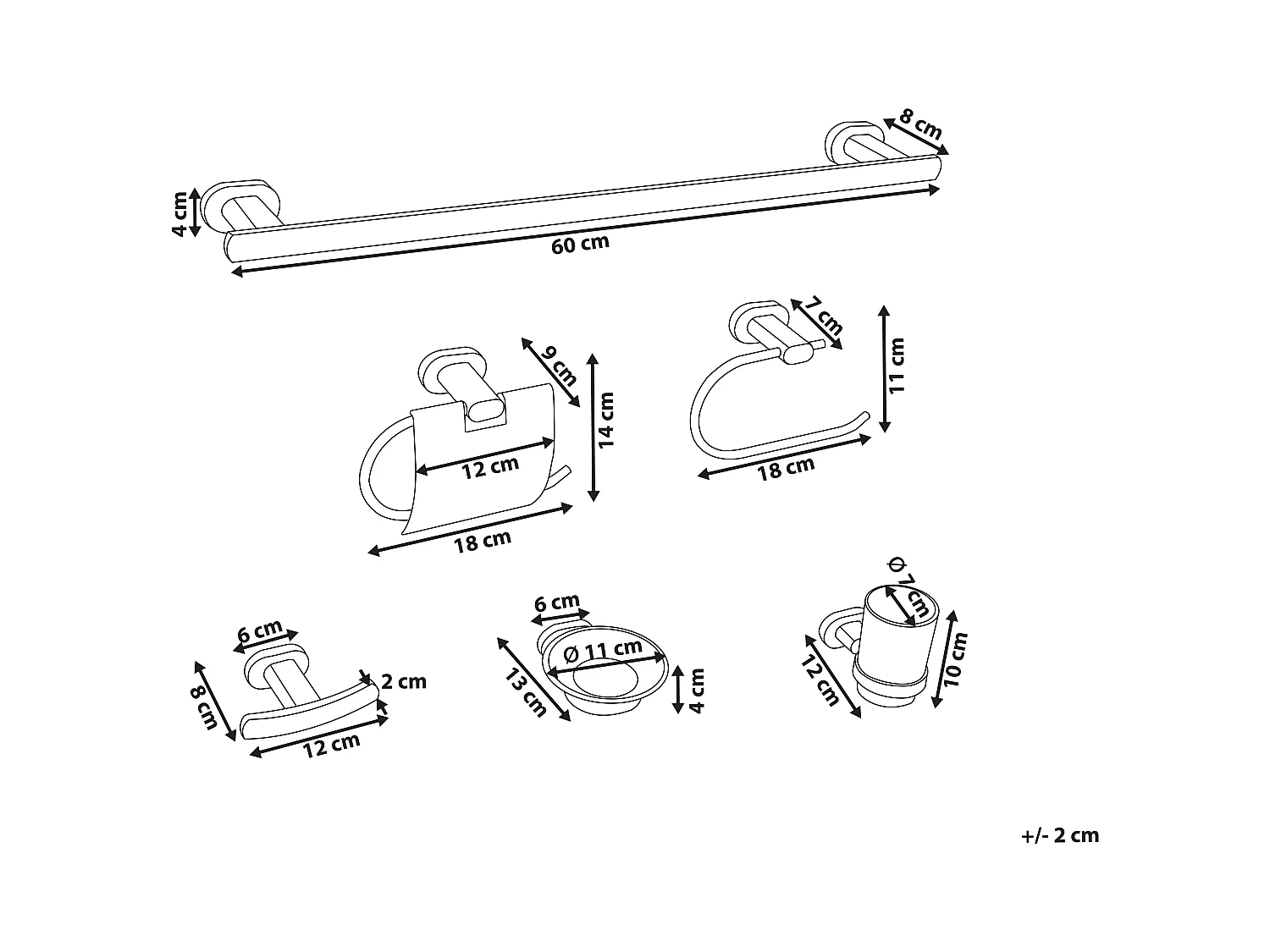 Lot de 6 pièces de quincaillerie pour salle de bain TOCOPILLA avec porte-serviettes et crochets Noir