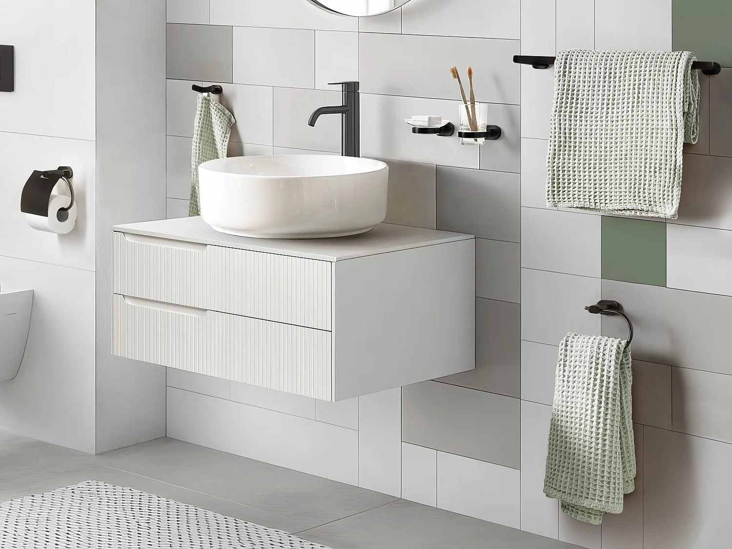 Lot de 6 pièces de quincaillerie pour salle de bain TOCOPILLA avec porte-serviettes et crochets Noir