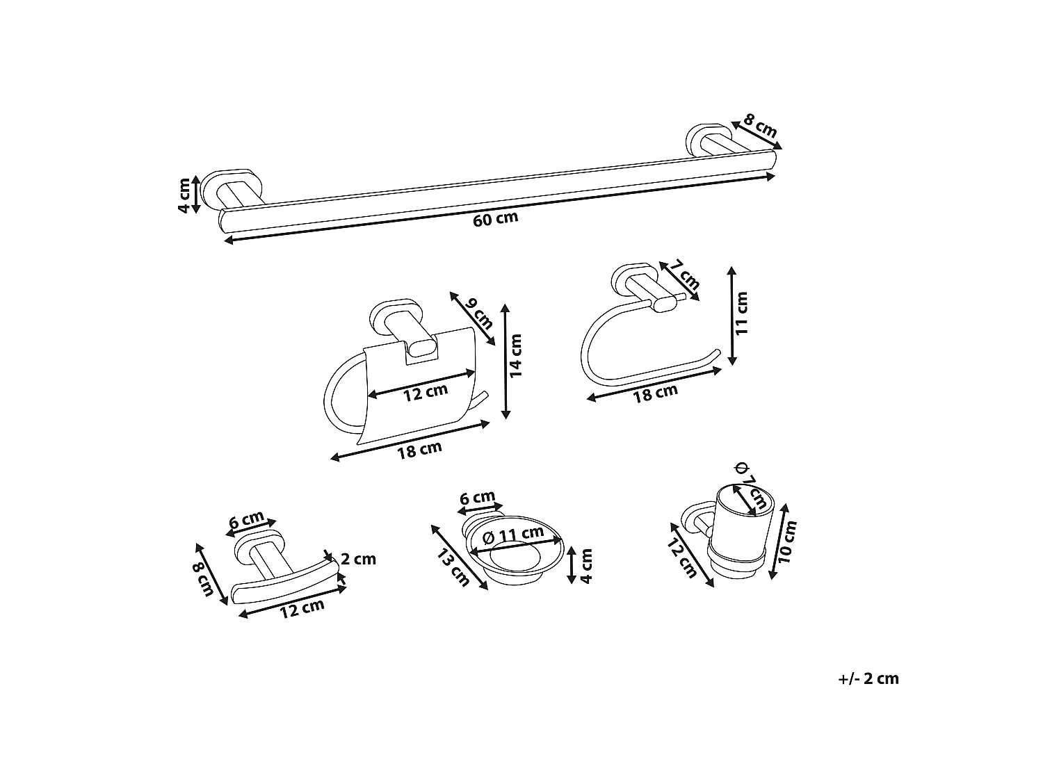 Lot de 6 pièces de quincaillerie pour salle de bain TOCOPILLA avec porte-serviettes et crochets Noir
