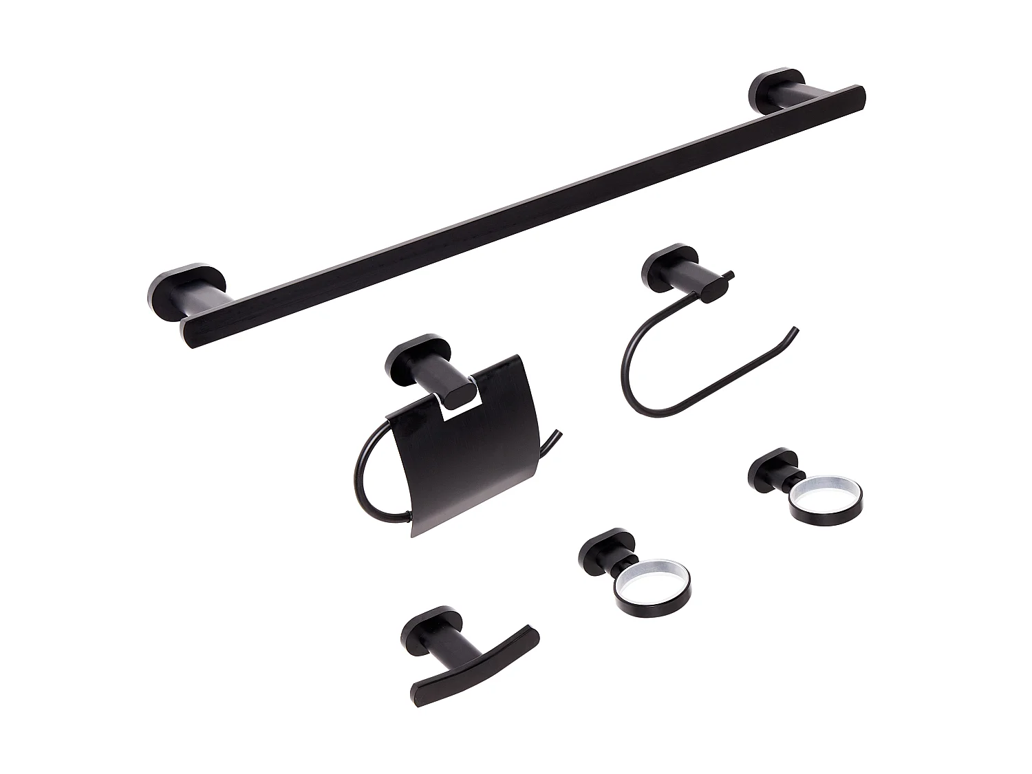 Lot de 6 pièces de quincaillerie pour salle de bain TOCOPILLA avec porte-serviettes et crochets Noir