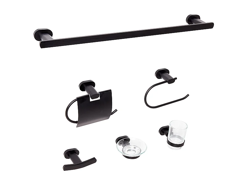 Lot de 6 pièces de quincaillerie pour salle de bain TOCOPILLA avec porte-serviettes et crochets Noir