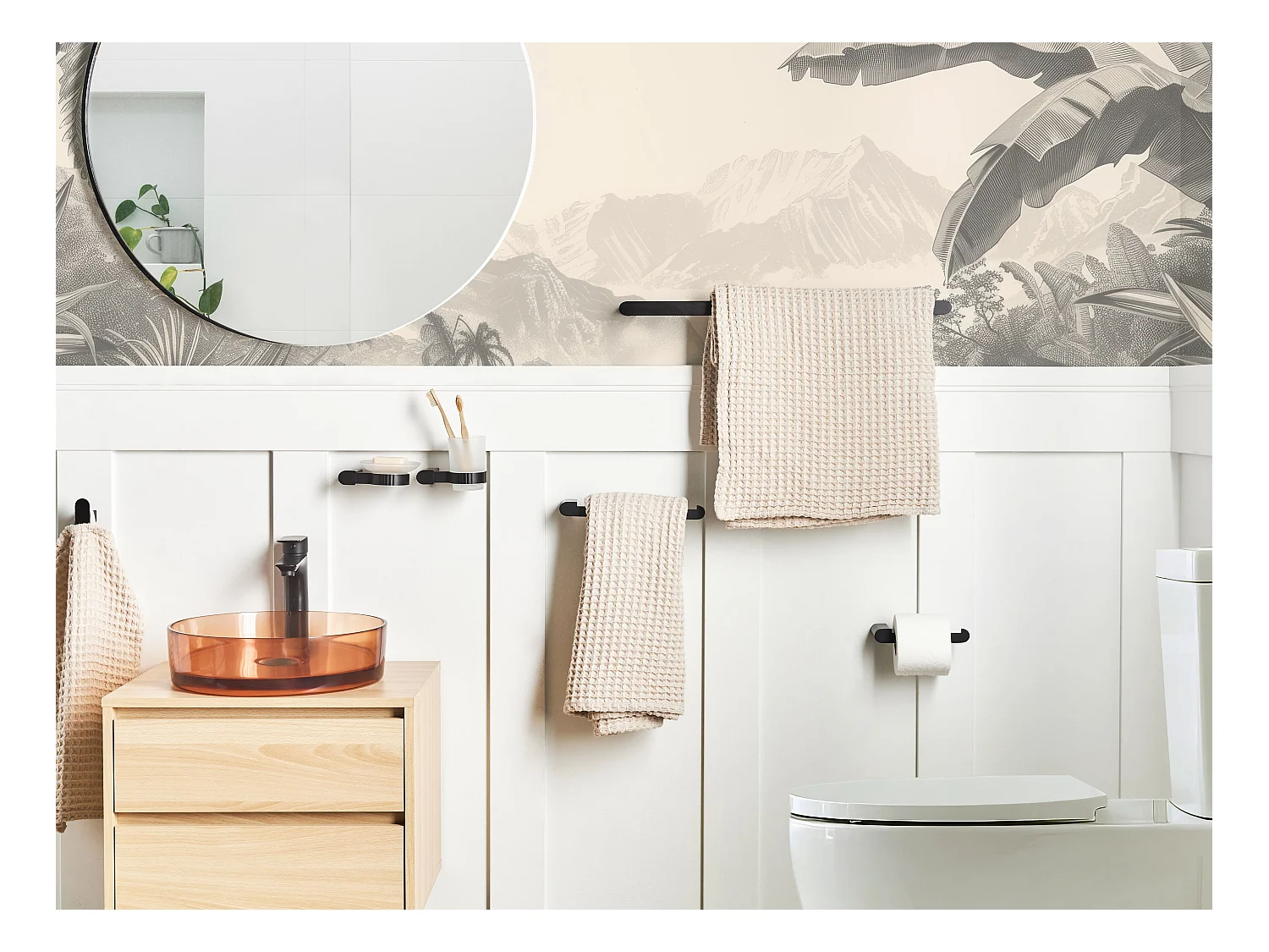 Lot de 6 pièces de quincaillerie pour salle de bain PARACAS avec porte-serviettes et crochets Noir