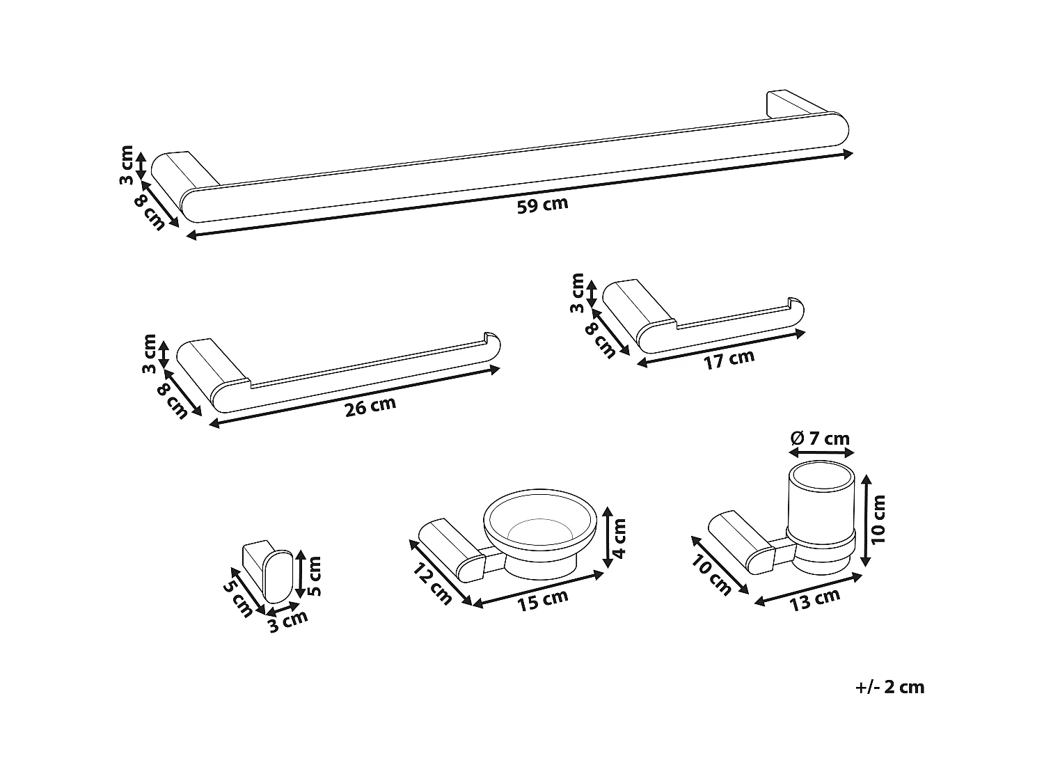 Lot de 6 pièces de quincaillerie pour salle de bain PARACAS avec porte-serviettes et crochets Noir