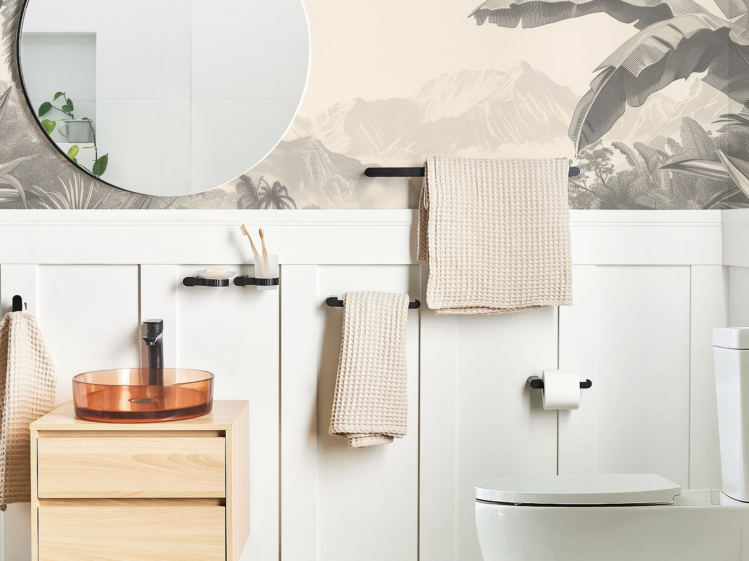 Lot de 6 pièces de quincaillerie pour salle de bain PARACAS avec porte-serviettes et crochets Noir